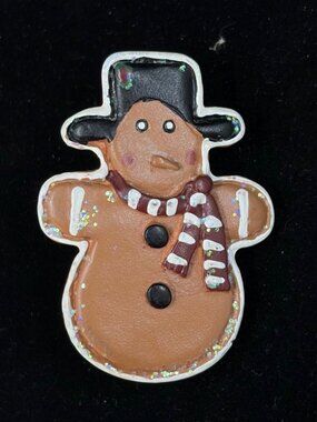 Vintage Christmas Holiday Brooch Pin Gingerbread Black Top Hat Red White Scarf